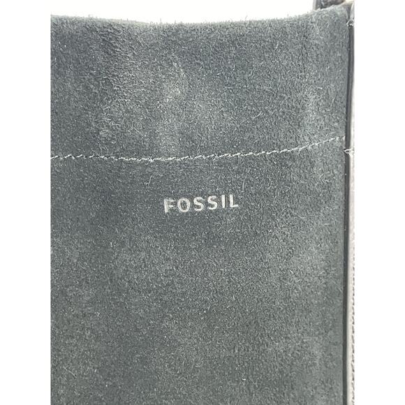 Fossil Carmen Shopper Tote Satchel Brown Black Genuine Leather Suede Key Charm - Picture 2 of 7